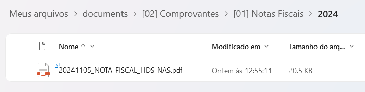 Estrutura de pastas nomeando arquivo por data