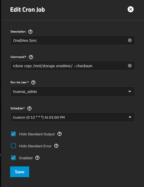 Configuração de cronjob para rclone sync